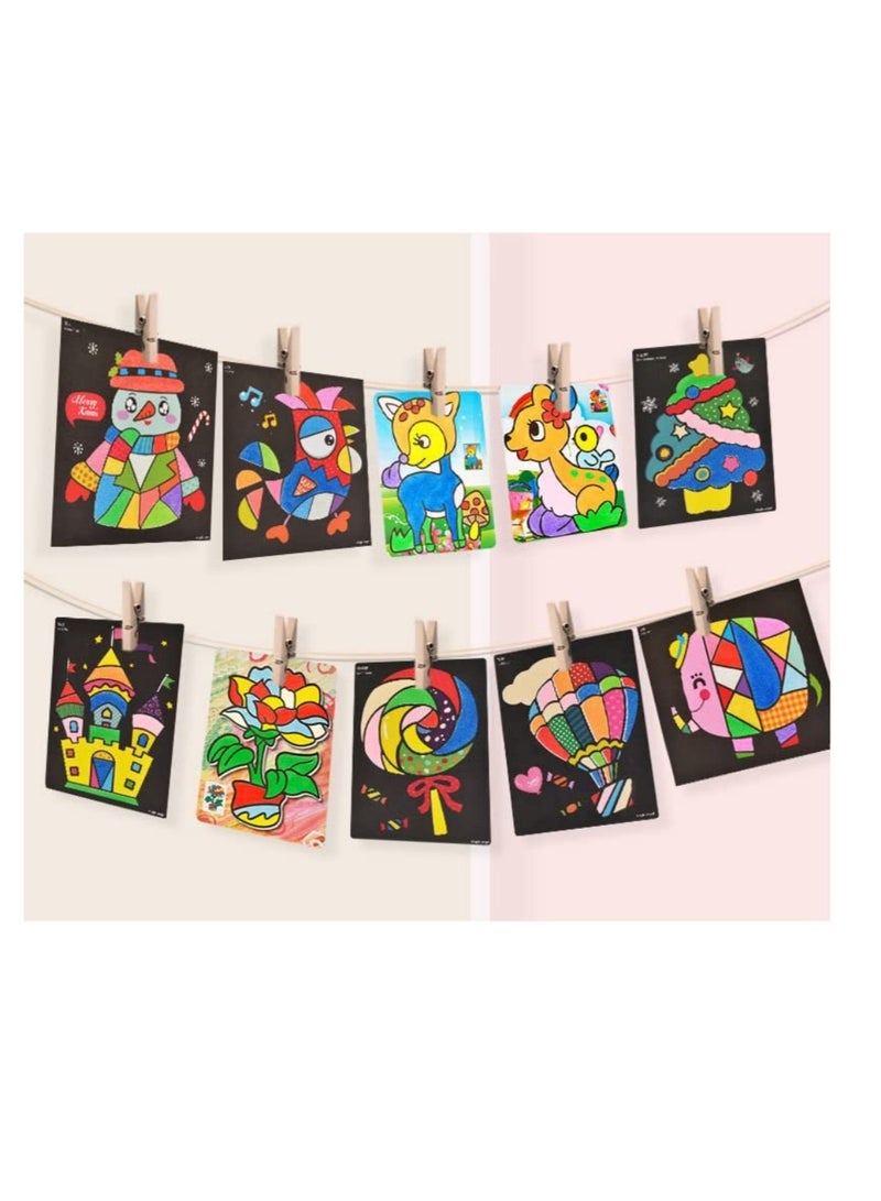 Coolchic 64pcs Hanging Sand Painting Display Kits Set, 12 Color Sand Scenic Sand with 24 Sheets Sand Art Painting Cards and 24 wooden clips Set Children Art Toy - Image 2